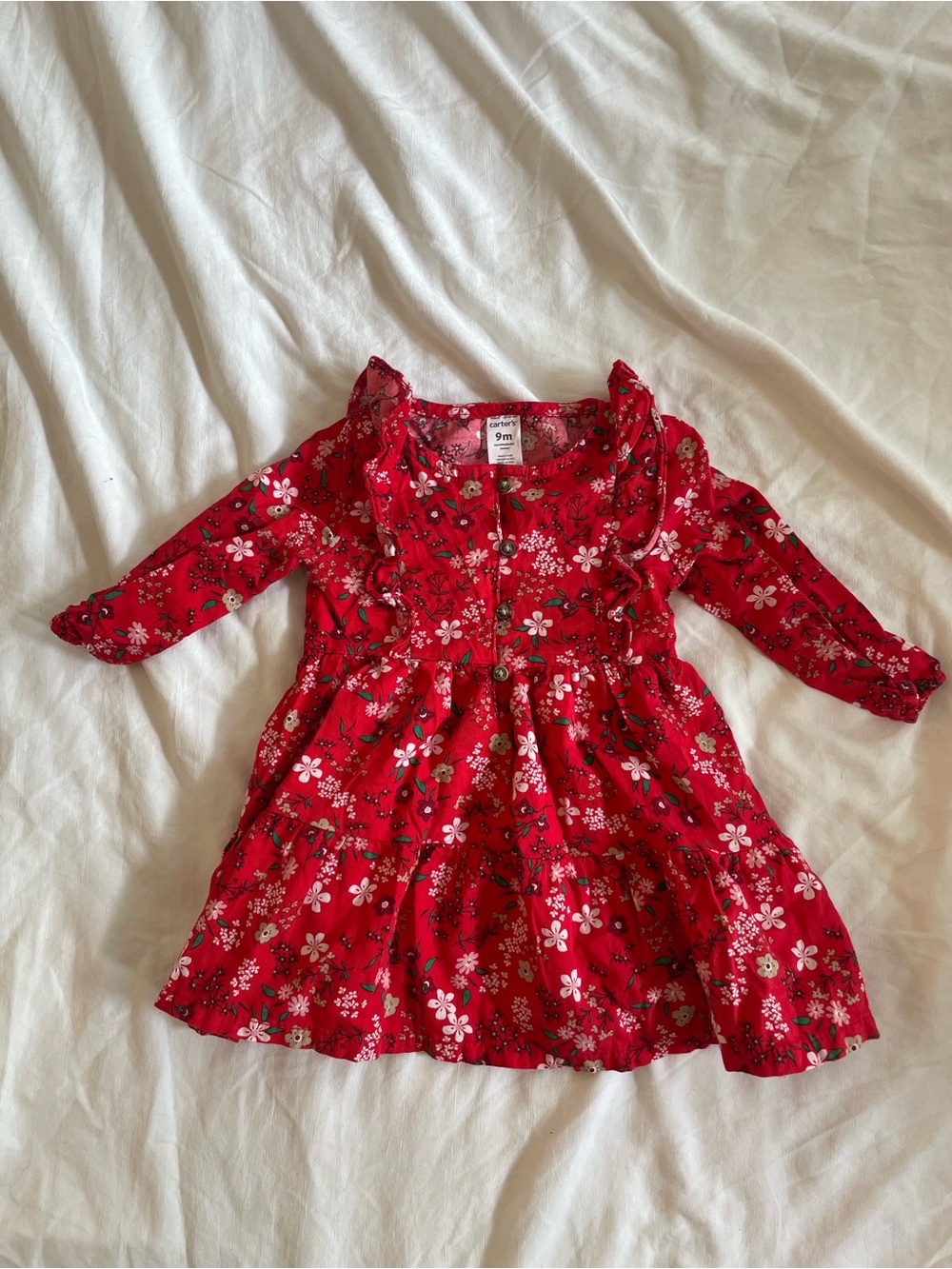 Carter's Red Floral Ruffle-Trim Dress